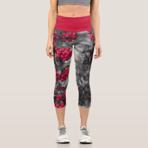 Capris de Cintura Alta Vermelho e Cinza Pyracantha