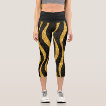 Capris Pretas e Douradas de Cintura Alta Estilo Cl