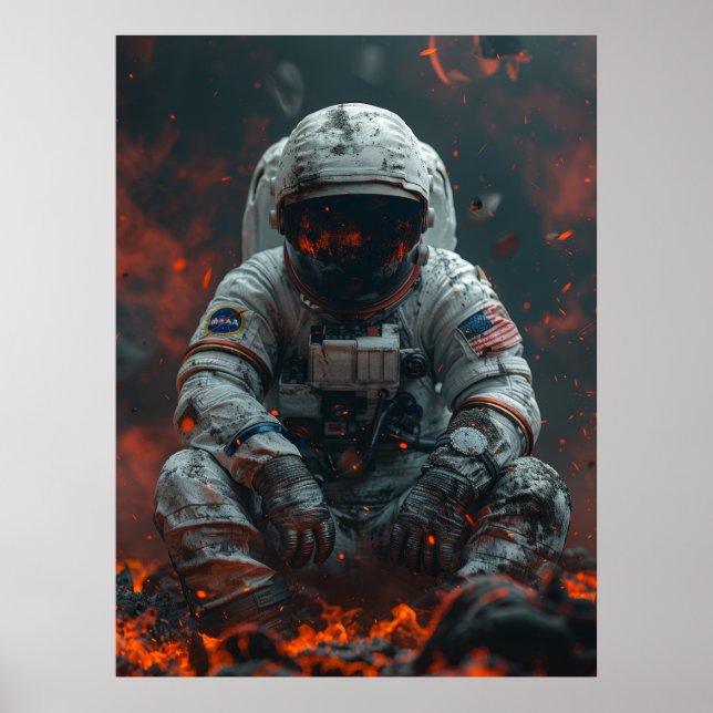 Captivando Astronauta Sentado na Poster da Lua (Frente)