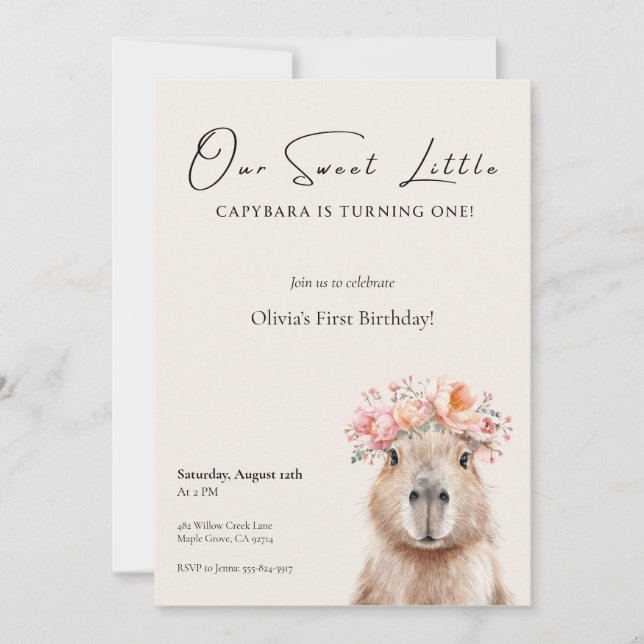 Capybara Birthday Invitation • Little One (Frente)
