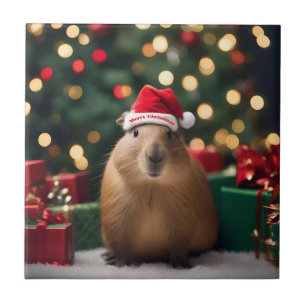 "Capybara Claus: Uma Maravilha Festiva Bokeh"