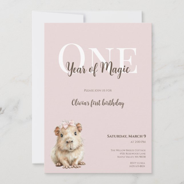 Capybara First Birthday Invitation • Woodland Girl (Frente)