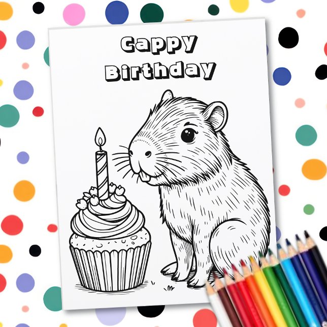 Capybara Piada de Aniversário | Página para Colori (Criador carregado)