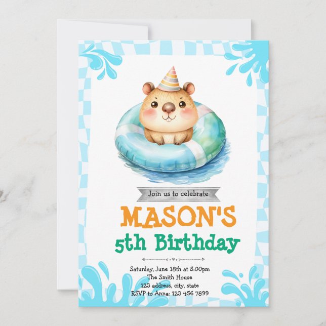 Capybara piscina convite de festas (Frente)