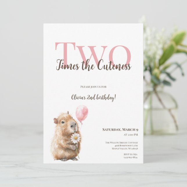 Capybara Second Birthday Invitation • Woodland Gir (Em pé/Frente)