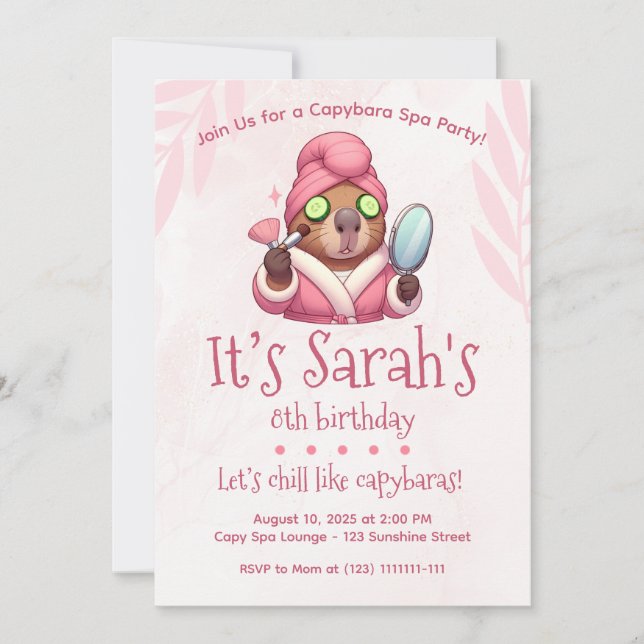 Capybara Spa Convite de festas capybara Birthday (Frente)