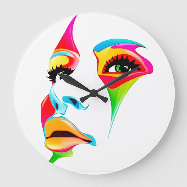 Cara Colorida Redonda (Grande) Relógio de Parede (Frente)