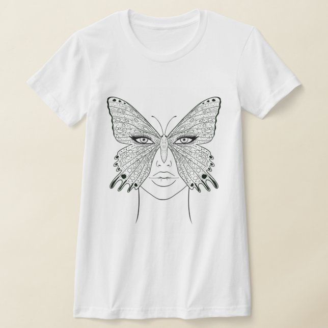 Cara de mulher Camisa de arte design, borboleta ca (Postura )