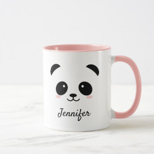 Cara de panda bonita, caneca rosa personalizada