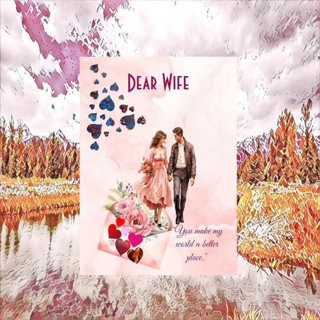 Cara Esposa Romântica Citação Cardíaca Cartão de D (Dear Wife Romantic Quote Heart Valentines Day Card)