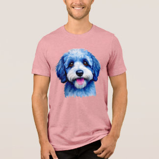 Cara feliz de Sheepadoodle em azul