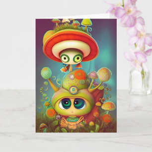 Caracol de Fantasia Divertida e Cartão de Ilustraç