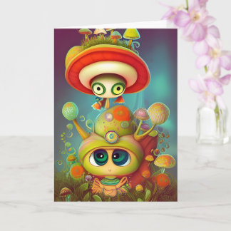 Caracol de Fantasia Divertida e Cartão de Ilustraç