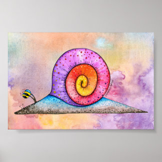 Caracol Hoopla em pôster de aquarela