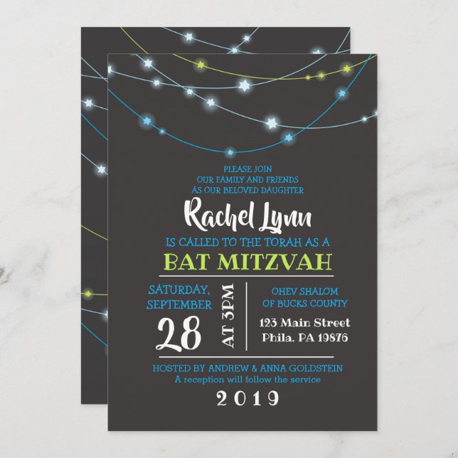 CARACTERÍSTICAS DO Bar DE ESTRELAS Convite Mitzvah (Frente/Verso)