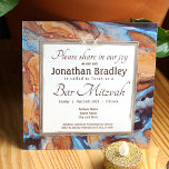 Caramel e Bar Azul Mármore - Convite Mitzvah<br><div class="desc">Esses convites mitzvah de bar quadrado com design de mármore azul e marble marble maramel parecerão excelentes com envelopes coordenados, etiquetas de endereço de retorno e extras de festas. Eles são fáceis de personalizar, com opções de estilo disponíveis. Estes convites de bar mitzvah, concebidos de forma única, são perfeitos para...</div>