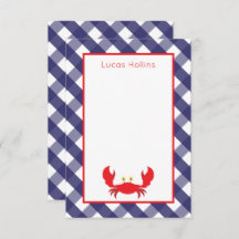 Caranguejo Gingham - Cartões de Nota Personalizado