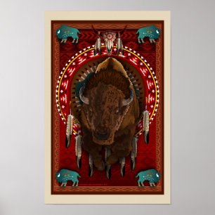 Caratemade Native American Buffalo design poster
