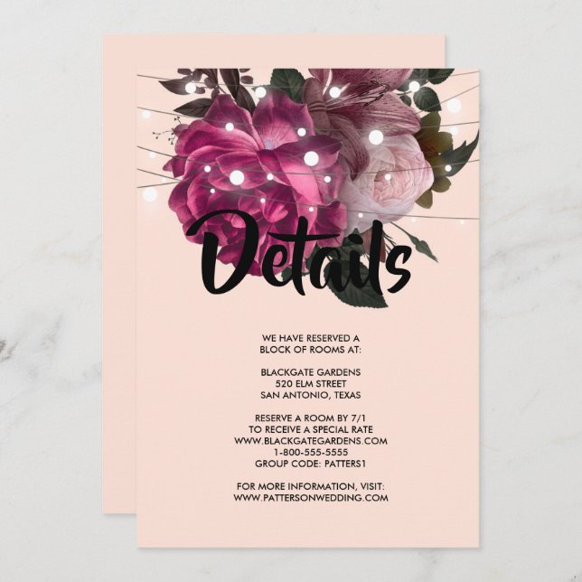 carateres luminosos Flor Borgonha Convite (Frente/Verso)