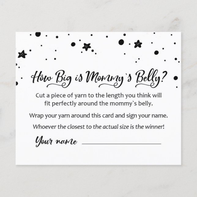 CARD Qual é o tamanho da Mamãe Belly? Jogo do chá  (Frente)