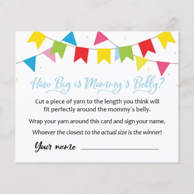 CARD Qual é o tamanho da Mamãe Belly? Jogo do chá  (Frente)