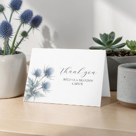 Cardão Azul Floral Escocês Agradecimento Casamento