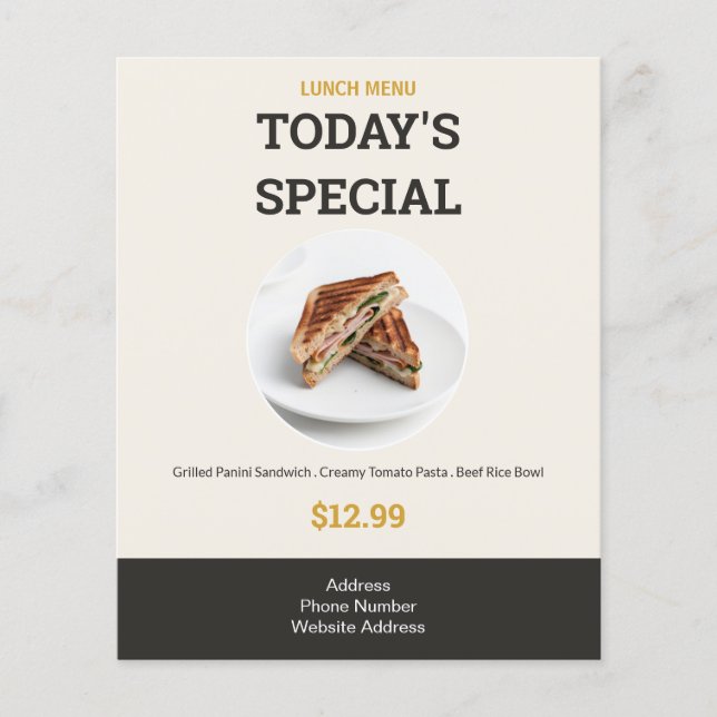 Cardápio de Almoço Especial de Hoje do Negócio de  (Frente)