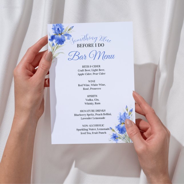 Cardápio de Bar de Chá de Noiva Algo Azul (Something Blue Bridal Shower Bar Menu
)