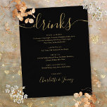 Cardápio de Bebidas de Casamento com Letra Moderna<br><div class="desc">Esses elegantes cardápios de bebidas minimalistas com letra preta e dourada são perfeitos para qualquer celebração. Criado por Thisisnotme©</div>