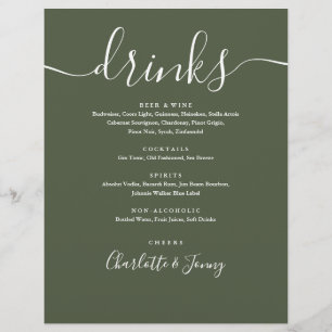 Cardápio de Bebidas de Casamento em Letra Moderna