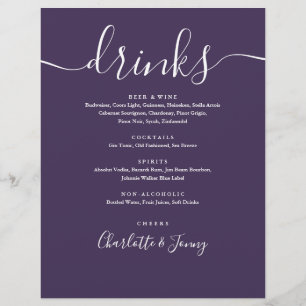 Cardápio de Bebidas de Casamento em Letra Moderna 