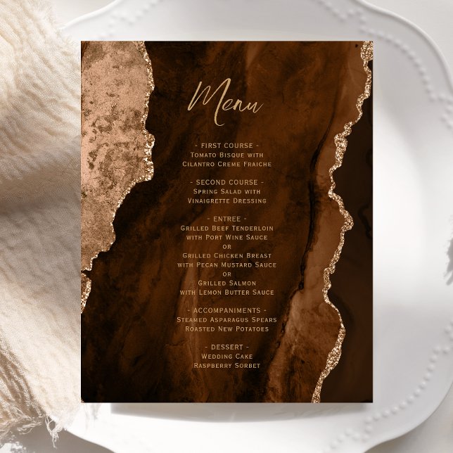 Cardápio de Casamento Ágata Dourada Marrom Mocha E (Criador carregado)