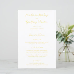 Cardápio de Casamento Amarelo Manteiga Script Negr