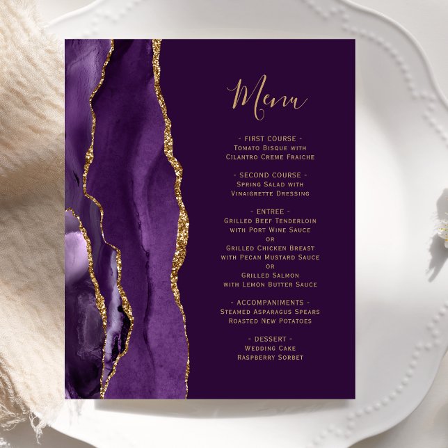 Cardápio de Casamento Ameixa Ágata Dourada Roxo Or (Criador carregado)