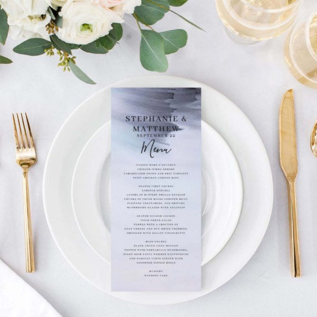 Cardápio de Casamento Aquarela Preta Simples Moder (Criador carregado)