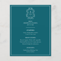 Cardápio de Casamento Azul Elegante Vintage