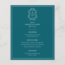 Cardápio de Casamento Azul Elegante Vintage