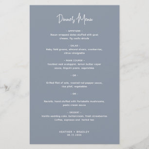 Cardápio de Casamento Azul Empoeirado Minimalista