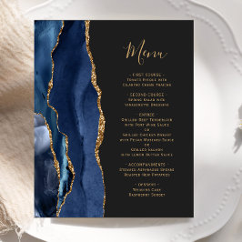 Cardápio de Casamento Azul Escuro com Ágata Dourad