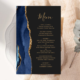 Cardápio de Casamento Azul Escuro com Ágata Dourad