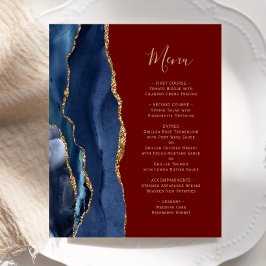 Cardápio de Casamento Azul Navy Ágata Dourada Burg