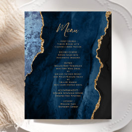 Cardápio de Casamento Azul Navy Ágata Dourada Orça