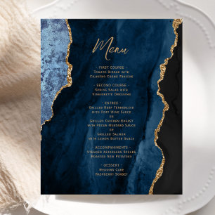 Cardápio de Casamento Azul Navy Ágata Dourada Orça