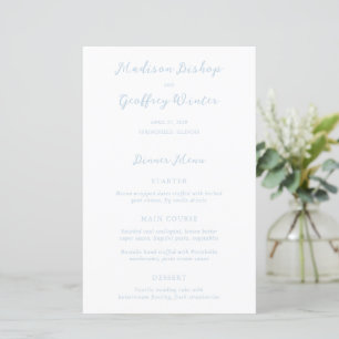 Cardápio de Casamento Azul Pó Script Negrito Elega
