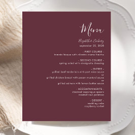 Cardápio de Casamento Burgundy Moderno Orçamentári