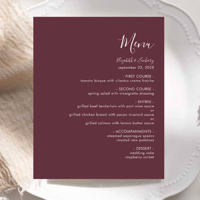 Cardápio de Casamento Burgundy Moderno Orçamentári (Criador carregado)