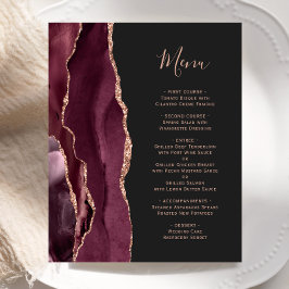 Cardápio de casamento Burgundy Rose Gold Agate esc