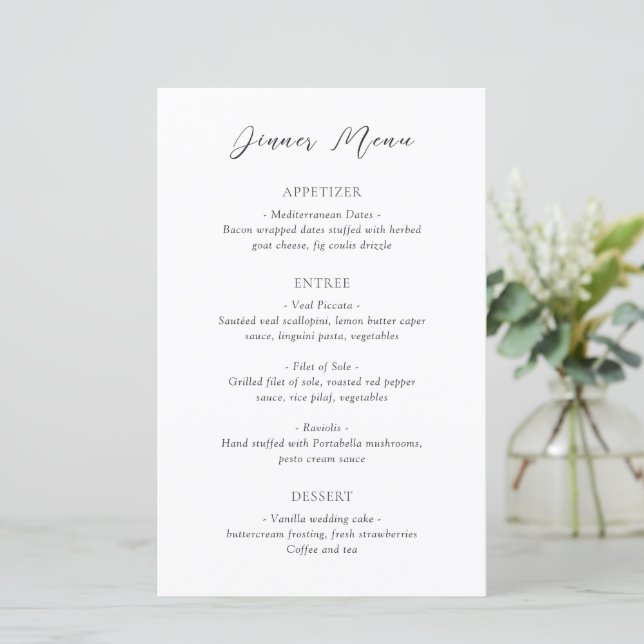 Cardápio de Casamento Clássico Preto e Branco Atem (Em pé/Frente)