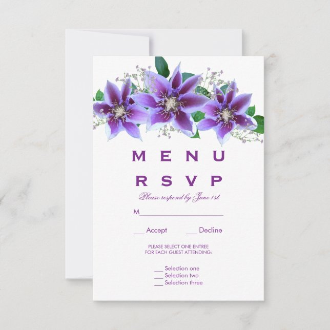 Cardápio de Casamento Classy Chic Clematis RSVP (Frente)