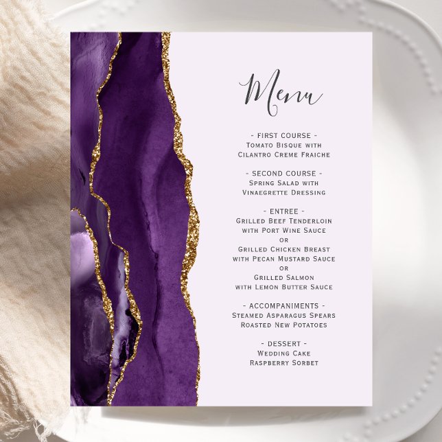 Cardápio de Casamento com Ágata Dourada Roxa Orçam (Criador carregado)